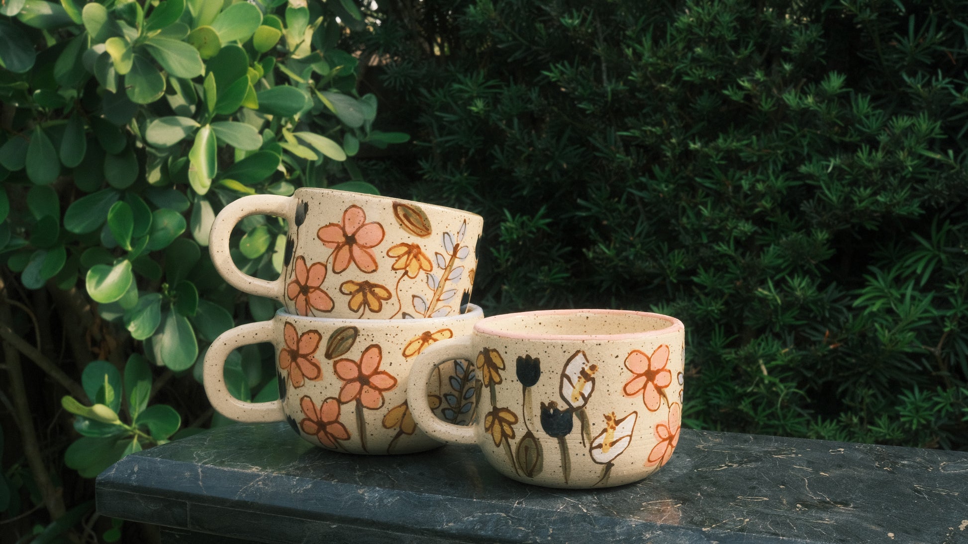 Hand-Painted Floral Ceramic Mug